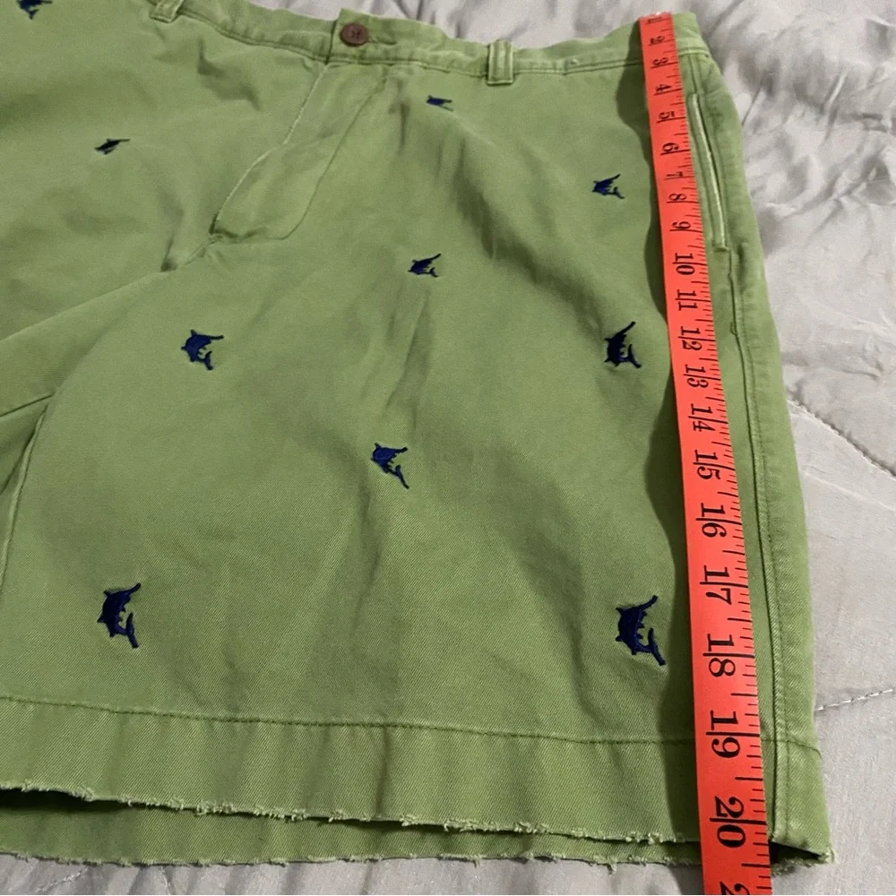 J. Crew VTG “Critter” “Destroyed”Shorts Marlin Embroidery Distressed Green Sz 36